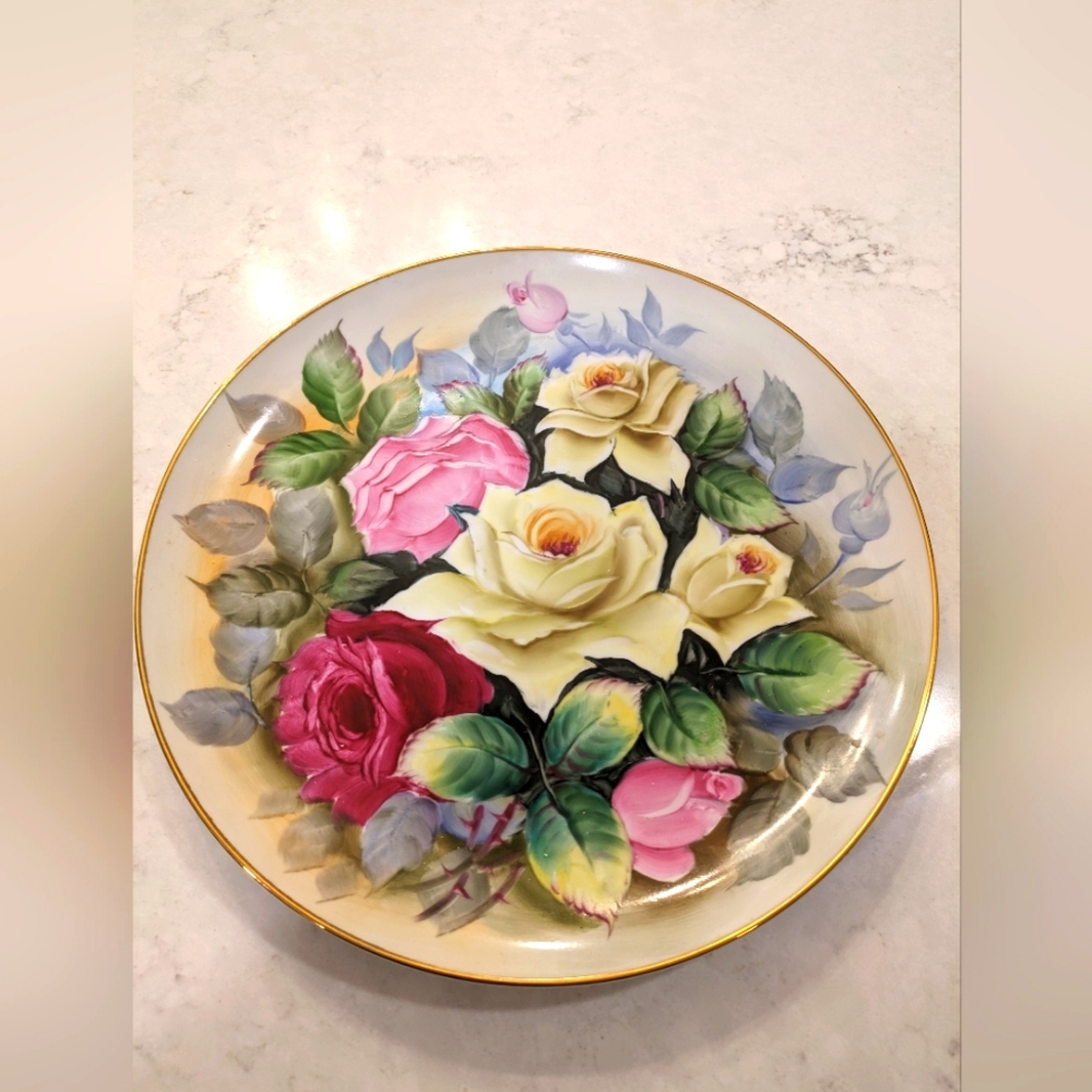 Hand Painted White, Yellow,Red & Pink Roses.